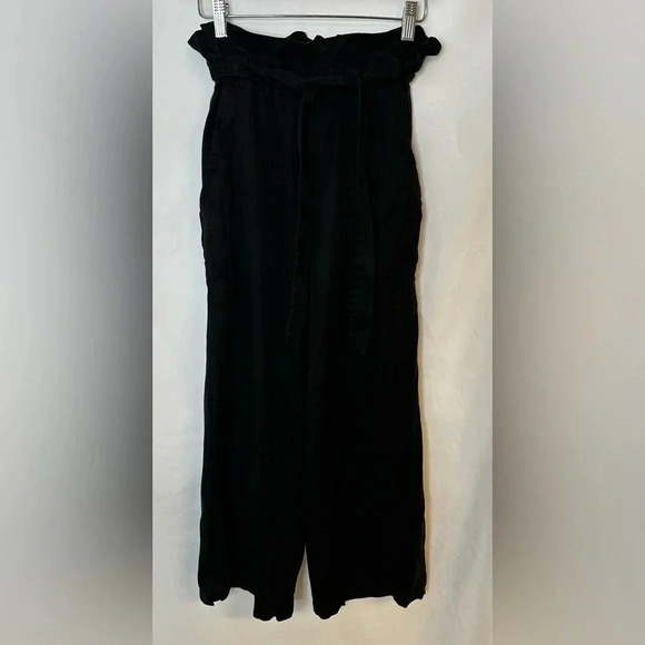 Back Beat Co Tencel Wide Leg Paperbag Ankle Black Pants size XS - Picture 2 of 14